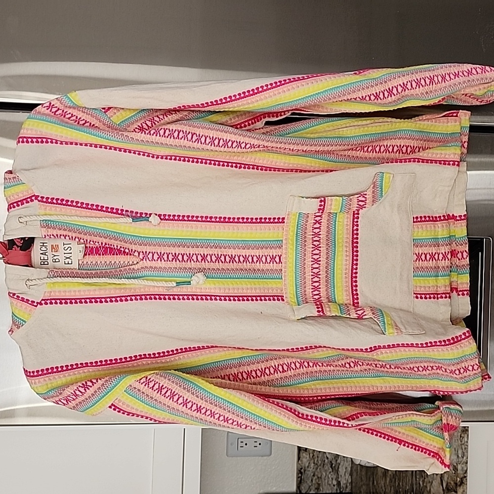 🥳Beach‎ by Exist Youth Teen Hooded Pullover Pink Yellow With Pocket, Size M